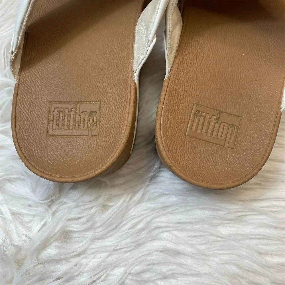 FitFlop Women's Lulu White Leather Wedge Sandals Size 10 Casual Summer